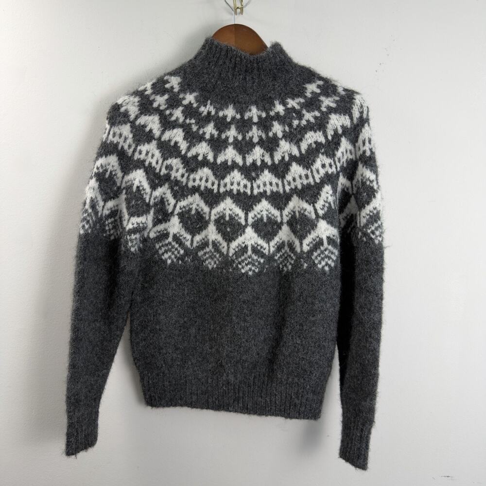 Joie Fair Isle Mock Neck Wool Blend Sweater Grey White XSmall - Picture 2 of 6